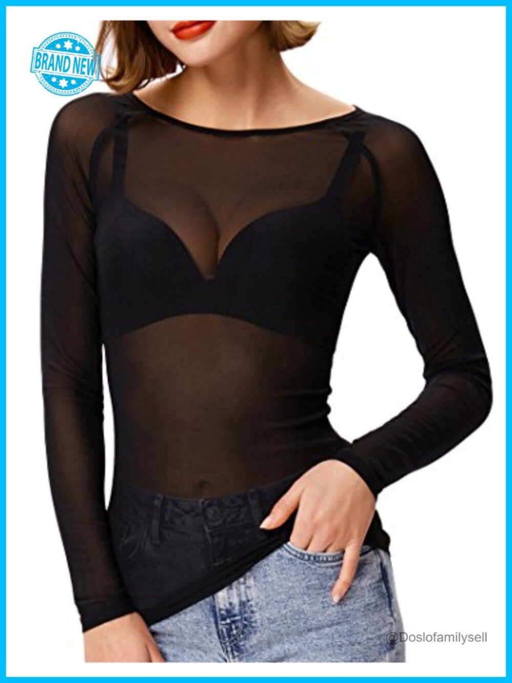 Kate K Mesh Top Long Sleeve Sheer Blouse